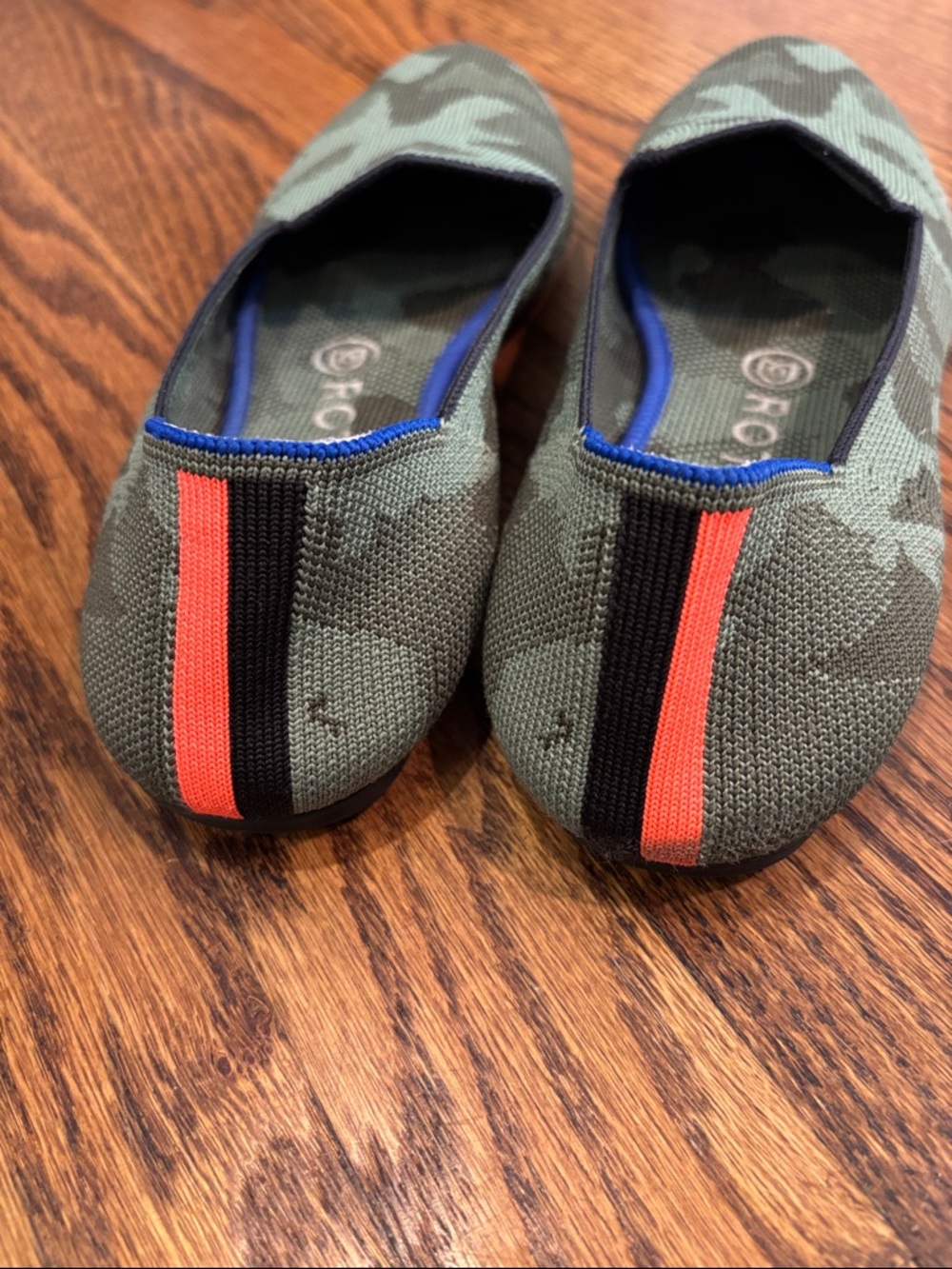 Rothy's Olive Green Camo Slip-On Loafers with heel Stripes 8 - Picture 3 of 6